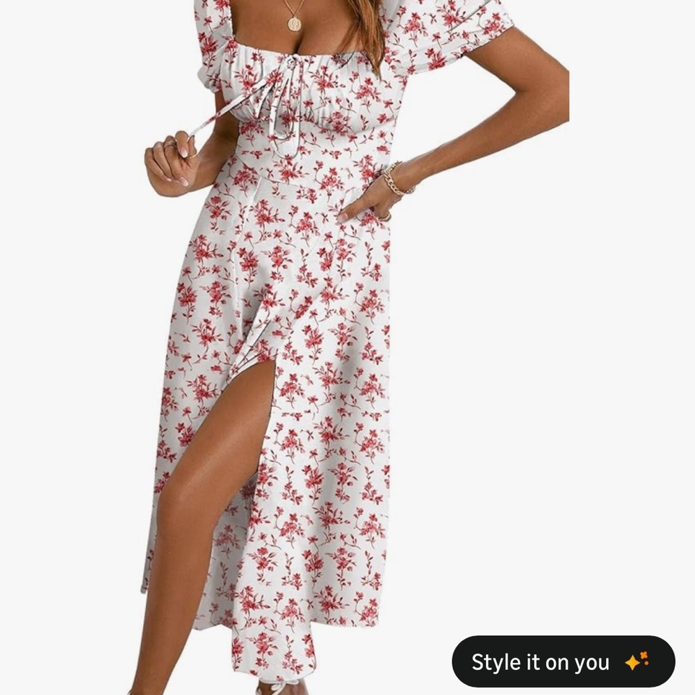 Floral Red and White Dress